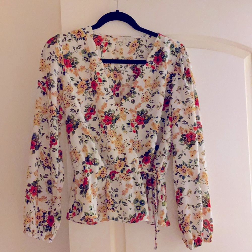 Nine britton flower print faux wrap blouse